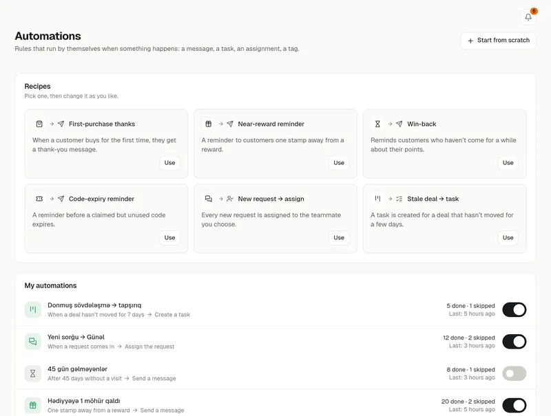 Automations: recipes and active rules
