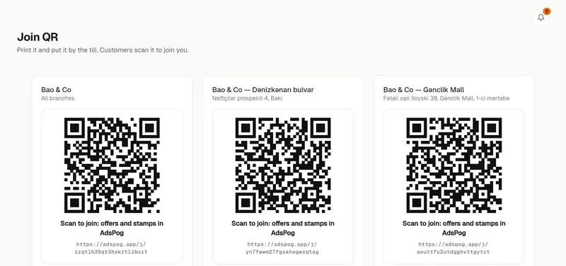 Join QR: one code for all branches and one per branch