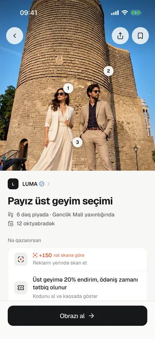 Tətbiqdə kampaniya səhifəsi: məhsullar və təklif