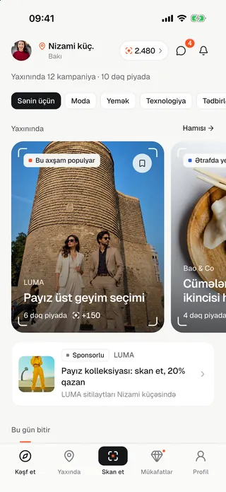Tətbiqin ana səhifəsi: yaxındakı kampaniyalar və təkliflər