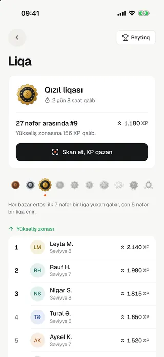 Liqa: həftəlik reytinq və XP