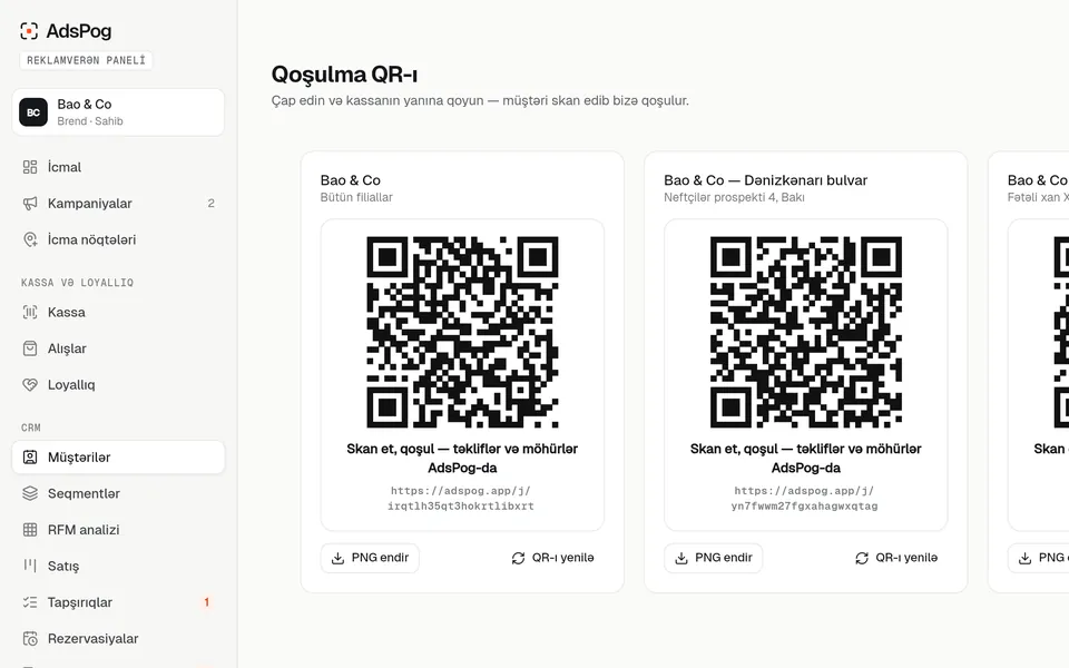 Filiallar üçün qoşulma QR posterləri