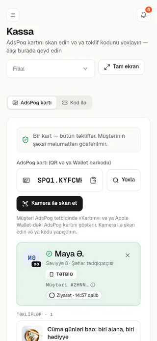Telefonda kassa: kart skanı, təklif və xalla ödəniş