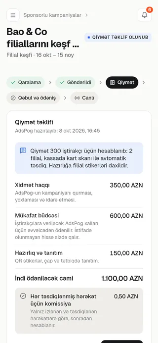 Telefonda sponsorlu kampaniyanın qiymət təklifi: xidmət haqqı, mükafat büdcəsi və istehsal